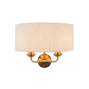 Highclere Wall Light - Vintage Brass with Natural Linen Shade (2 Light) image