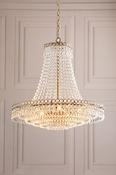 Laura Ashley Enid 5 light grande chandelier glass and matt antique brass. image