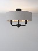 Laura Ashley sorrento 3 light semi-flush matt black with natural shade image
