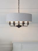 Laura Ashley sorrento 6 light chandelier matt black and natural with shade image