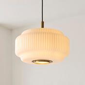 Evora pendant gloss opal ribbed glass shade ceiling light image