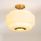 Evora flush gloss opal ribbed glass ceiling light image
