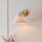 Wallbridge wall light aged brass and natural linen shade