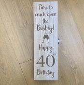 40th Birthday Bottle Holder Box Natural Wood