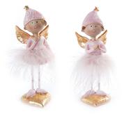 Standing Pink Angel with gold wing, feather skirt