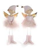 Standing Pink Angel with gold wing, feather skirt