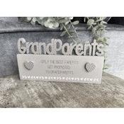 GRANDPARENT CUTOUT BLOCK GREY WOODEN SPOTTY HEART