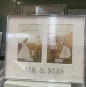 Silver Plated Box Frame with Crystals 4" x 6" Mr &amp; Mrs Double