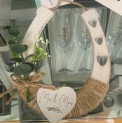 Wedding Horseshoe Wooden with String accent &amp; 3D Foliage