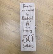 50th Birthday Bottle Holder Box Natural Wood