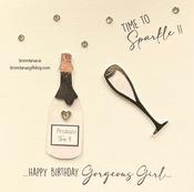 Handmade Girls Birthday Card Prosecco Time To Sparkle.. image
