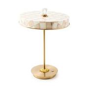 Mocha Check LED Rechargeable Disk Table Lamp