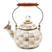 Mocha Check Whistling Tea Kettle
