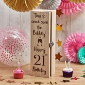 21st Birthday Bottle Holder Box Natural Wood image