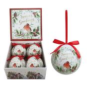 Set of 4pcs 75mm Baubles w/christmas robin scene in a square gift box image