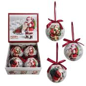 Set of 4pcs 75mm Baubles w/santa scene in a square gift Box