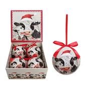 Set of 4pcs 75mm Baubles w/Christmas Cow and calf a square gift box image
