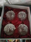8cm Round Bauble x 4 White Snowdrop