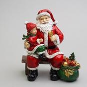 Santa on Bench with Child &amp; Sack of Presents 16.5cm