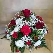 Red and white, sympathy posy