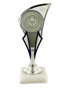 Silver And Blue Trophy On White Marble Base image