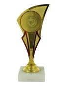 Gold And Red Trophy On White Marble Base image