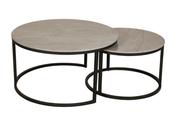 Yale Round Coffee Table Nest of 2 Tables - Grey Top | Black Metal Legs image