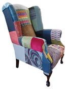Queen Anne Patchwork Wing Armchair - Mulit-Coloured | Blue | Green | Pink | Red | Yellow Patchwork image