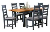 Capri Oak Solid Dining Set - Midnight Blue | Oak - Including Four Dining Chairs image
