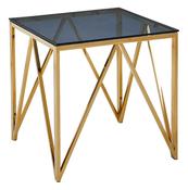 Allure Lamp Table - Blue | Grey Smoked Glass &amp; Classic Gold Metal Frame image