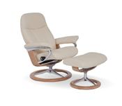 Stressless Consul Cream Large Recliner Chair and Stool image