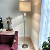 Tishan Home Sicily Floor Lamp.  Ribbened Glass And Metal Base Chome Metal Finish Round Glitte Textur