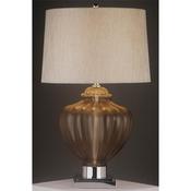 Livorno Table Lamp 31''H Pumpkin Shape Matt Grey Glass Chrome Base Round Silk Fabric Shade