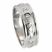 Mens white gold sale claddagh wedding band