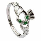 Bague CZ Claddagh verte pour femme