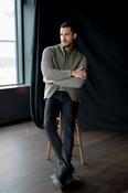 Moss Green Shackleton Jacket With Rocky Road Cable Knit Sleeve - 54 image