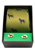Black Labradors On Green Ground Tie &amp; Cufflink Set