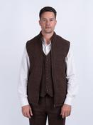 Brown Herringbone Tweed Bodywarmer with Leather Trims - 42 image