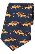 Racing Jockeys Past The Post On Navy Ground Country Silk Tie image