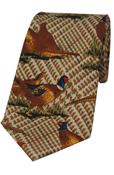Standing Pheasants On Tweed Ground Country Silk Tie image
