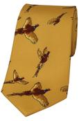 Flying Pheasants On Mustard Ground Country Silk Tie image