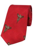 Flying Pheasants On Red  Ground Country Silk Tie image