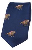 Jockeys and Horses On Blue Ground Country Silk Tie image