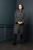 Women's Smoke Herringbone Tweed Funnel Neck Coat — Available to Preorder Now - M image