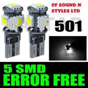 2 x 501 T10 CANBUS ERROR FREE White SMD Parking Light Bulbs LED image