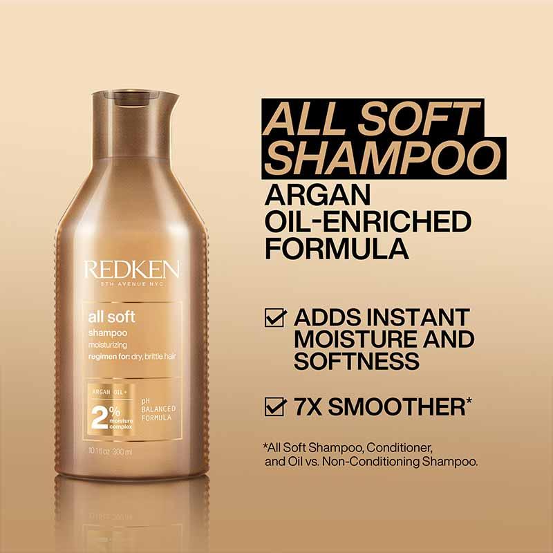 Redken All Soft Shampoo for Dry/Brittle Hair - Moisturizing with Argan Oil - 300ml
