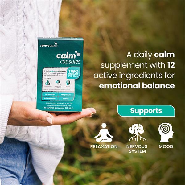 Revive Active Calm Capsules - 60 Capsules, Supports Relaxation, Mood, Nervous System with Lemon Balm, Ashwagandha, Saffron, Magnesium & Vitamins