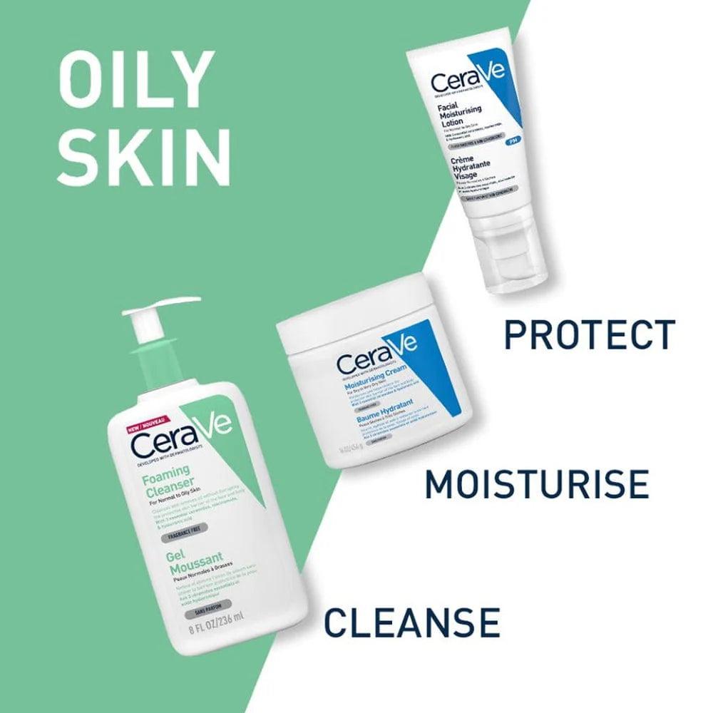 CeraVe Foaming Cleanser for Normal to Oily Skin, 236ml, Fragrance Free, With 3 essential ceramides, niacinamide, & hyaluronic acid