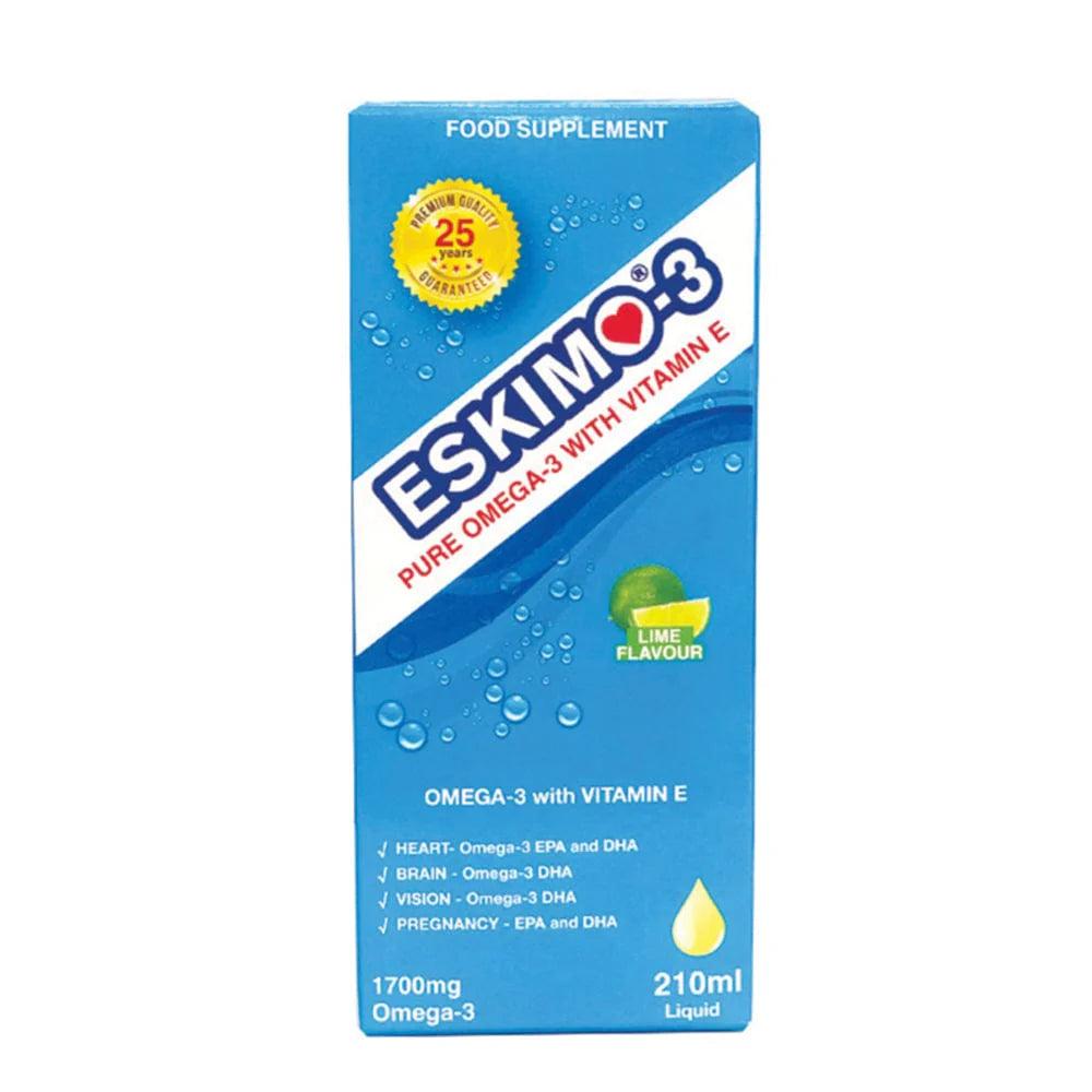 Eskimo Brain Omega 3-6-9 Fish Oil Supplement 210ml with Vitamin D, E, CoQ10 & Lemon Flavour