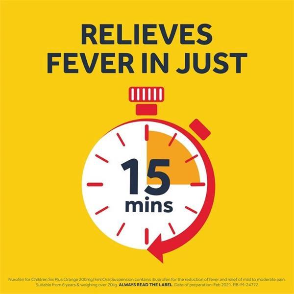 Nurofen for Children 6+ Orange Flavor Ibuprofen Oral Suspension 200ml Fever and Pain Relief